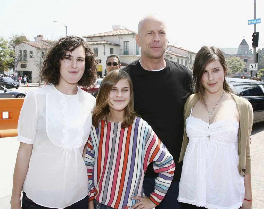 LOS ANGELES - APRIL 30: Actor Bruce Willis and his daughters Rumer, Tallulah and Scout arrive at the premiere of DreamWorks' "Over The Hedge" at the Village Theater on April 30, 2006 in Los Angeles, California. (Photo by Kevin Winter/Getty Images)