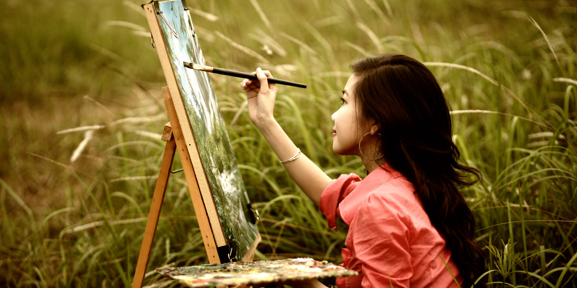 Artist in savage forest