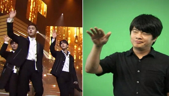 (좌) Mnet '엠카운트다운', (우) '그리워하다'를 표현한 수화 / 국립국어원 한국수어사전 