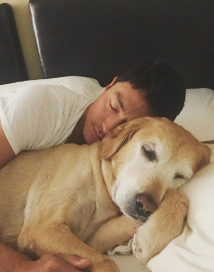 반려견 망고와 즐거운 시간을 보내고 있는 다니엘 헤니 / Instagram 'danielhenneyofficial'