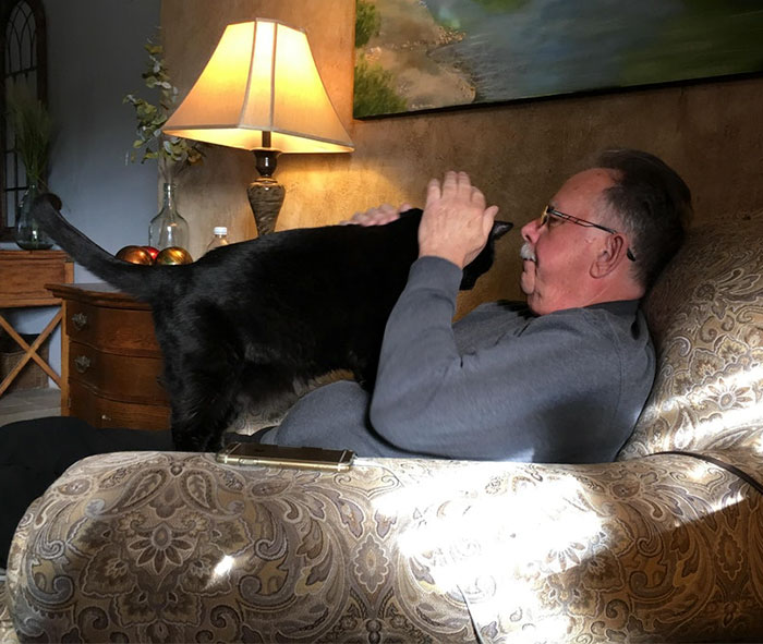 14 Years Ago My Sister And I Got A Kitten For Our Dad Who Had Always Said He Hated Cats. They've Been Inseparable Ever Since 14 Years Ago My Sister And I Got A Kitten For Our Dad Who Had Always Said He Hated Cats. They