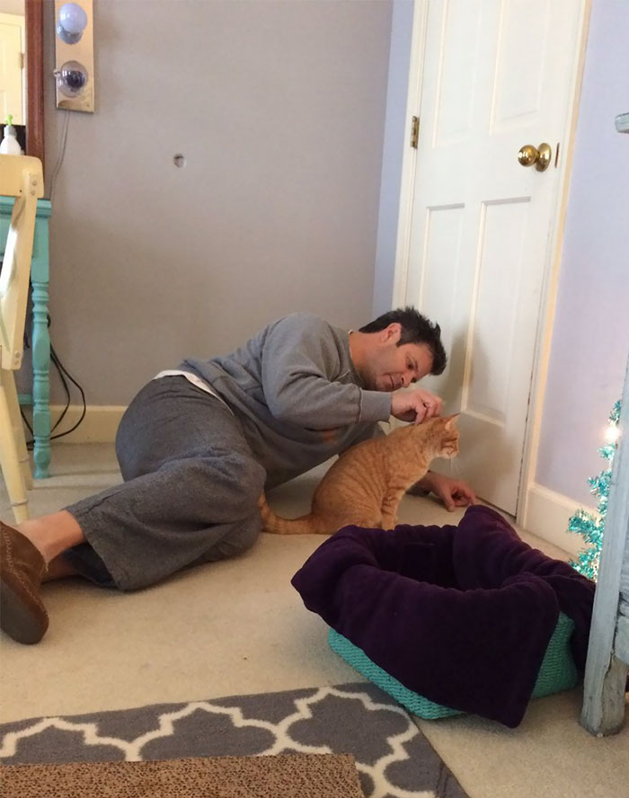 When Your Dad Says He "Doesn't Like Cats" But You Finally Convince Him To Let You Get One And You End Up Getting Pics Like These While You're At Work When Your Dad Says He "Doesn