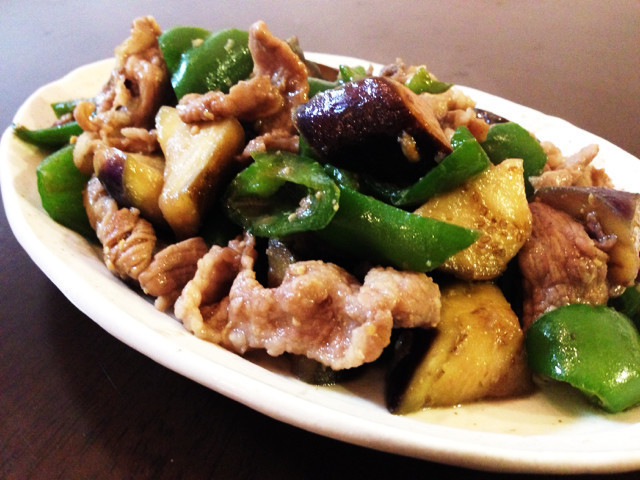 Image result for なすと豚肉の甘みそ炒めです