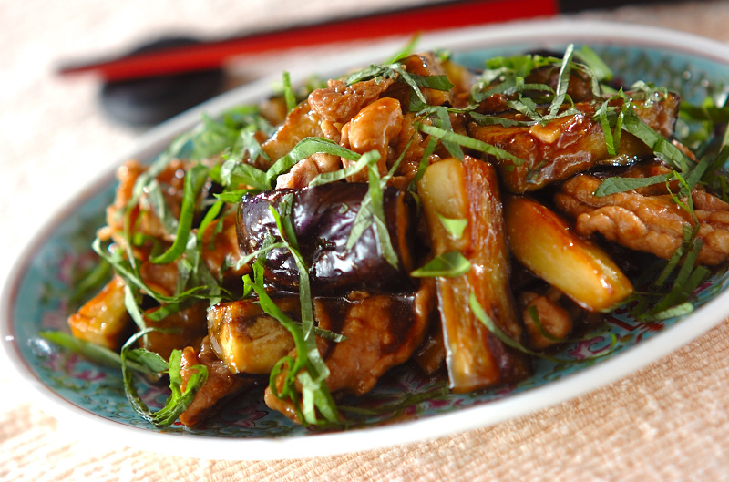 Image result for なすと豚肉の甘みそ炒めです