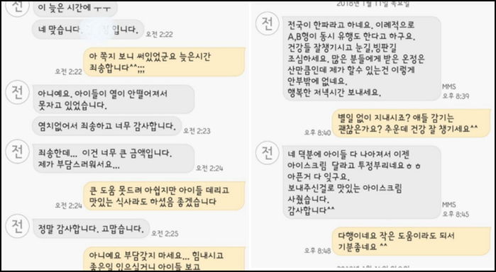 A씨와 B씨가 주고 받은 문자 / 온라인 커뮤니티