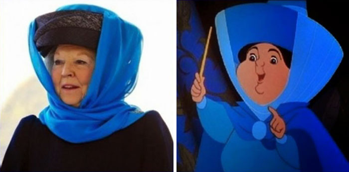 A antiga rainha da Holanda Beatrix parece Merryweather da bela adormecida