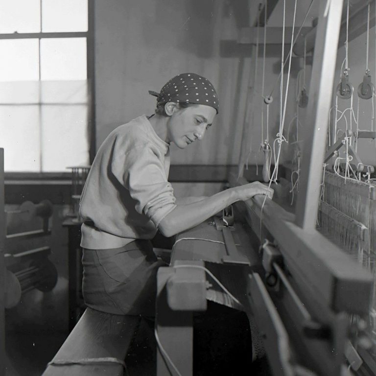 Anni Albers in her weaving studio at Black Mountain College
