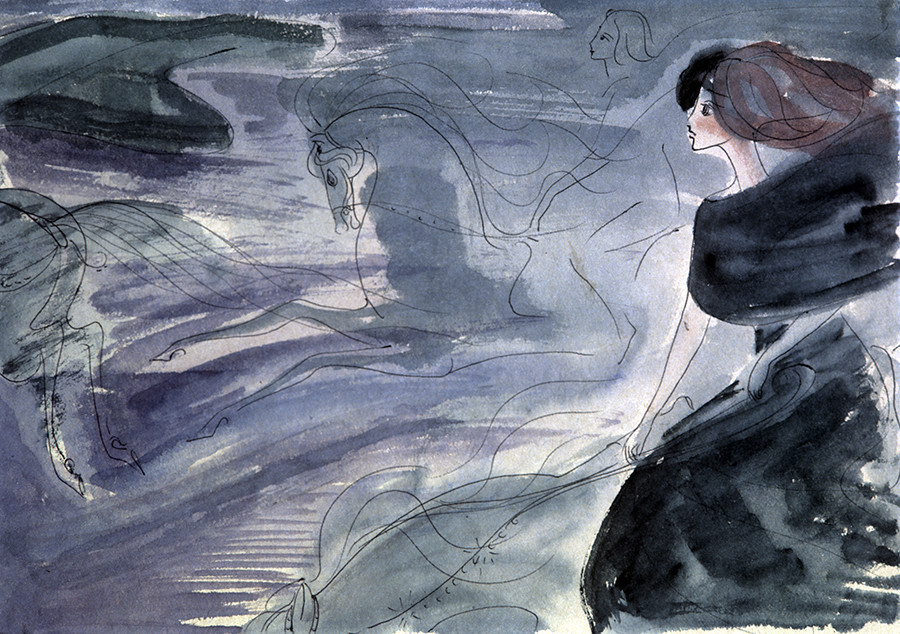 A última cena de “O mestre e Margarida”, de Mikhail Bulgakov, por Nádia Rucheva, 1968.