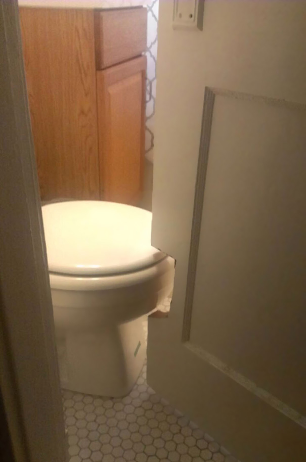This Bathroom Door Is Cut Out So It Could Swing Past The Toilet This Bathroom Door Is Cut Out So It Could Swing Past The Toilet