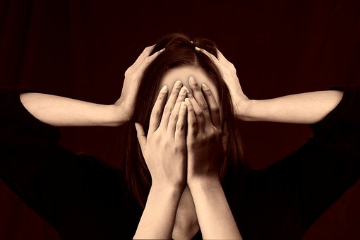 여자, 얼굴, 왕 따, 스트레스, 부 끄 러운, 부끄러워, 숨기기, 소망