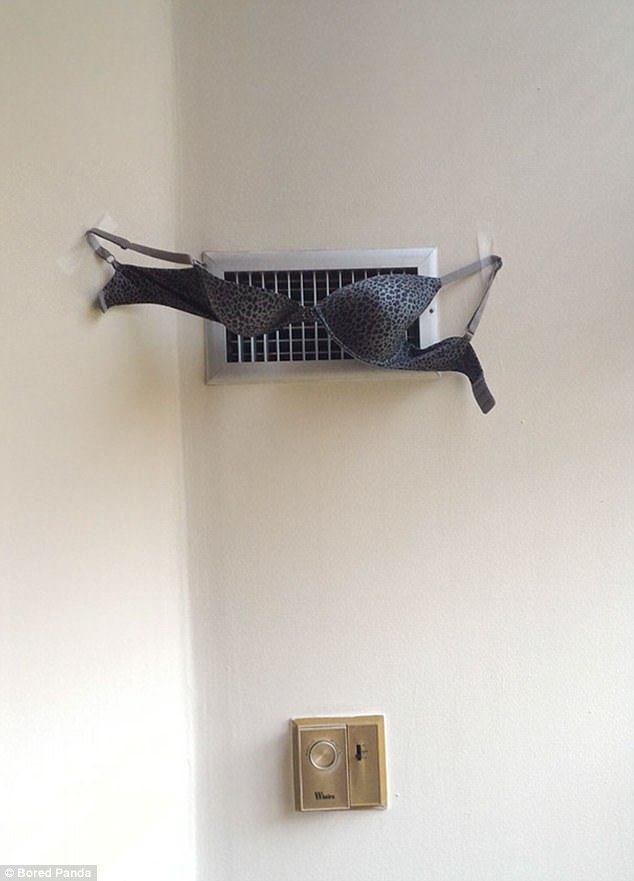 With the tumble dryer broken one woman found an alternative way to dry her bra