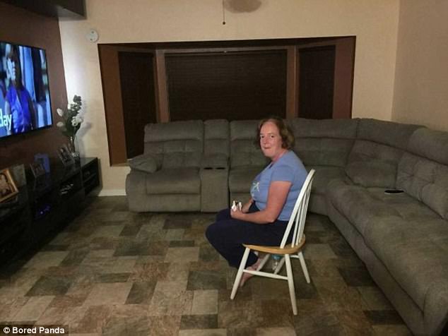 This couple had just invested in a brand new sofa so he wasn