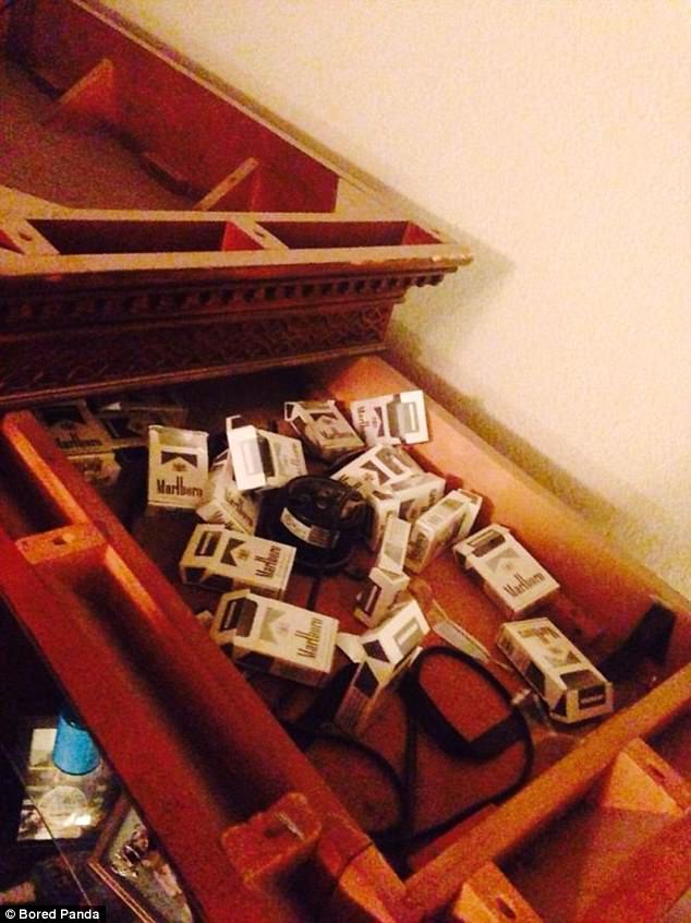 While looking for a place to hide presents this husband discovered that his wife had definitely not stopped smoking