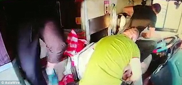 Other passengers join forces to drag the driver out of the coach and revive him with CPRÂ