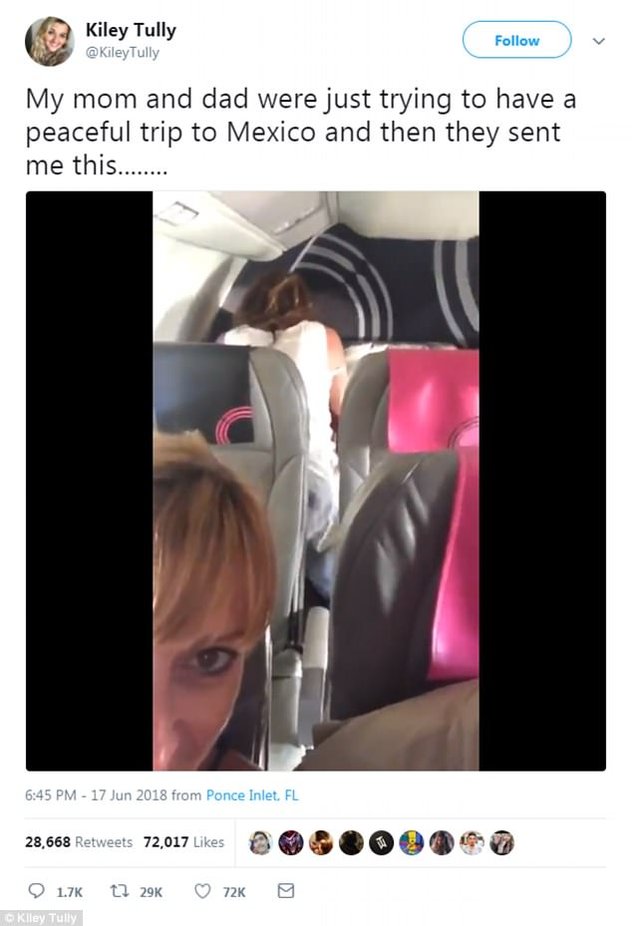 Kiley Tully said her parents sent her the video of couple, which was taken on a flight to MexicoÂ