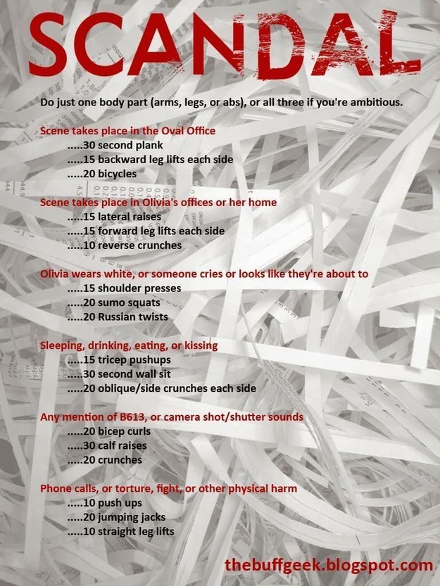 A workout planned to the TV show Scandal