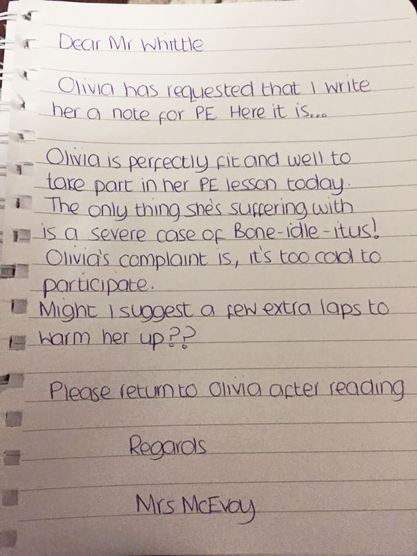 Kid Wants A Note To Get Out Of Physical Education Because It