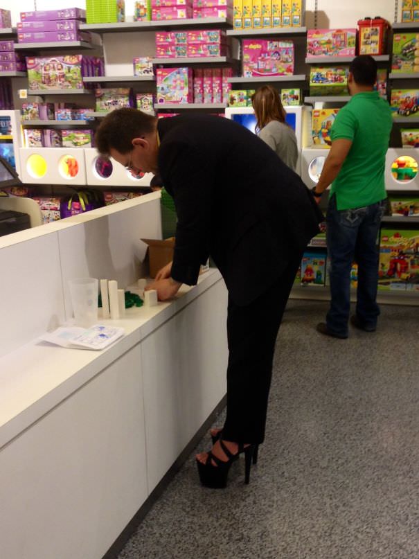  Just Your Average Businessman Wearing Hooker Heels In The Lego Store