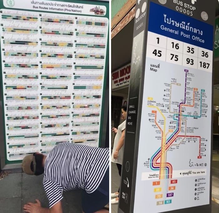  Bus Routes Info Map In Thailand. The Left One Is Designed By Government And The Right One Is Designed By Local Community Service Group
