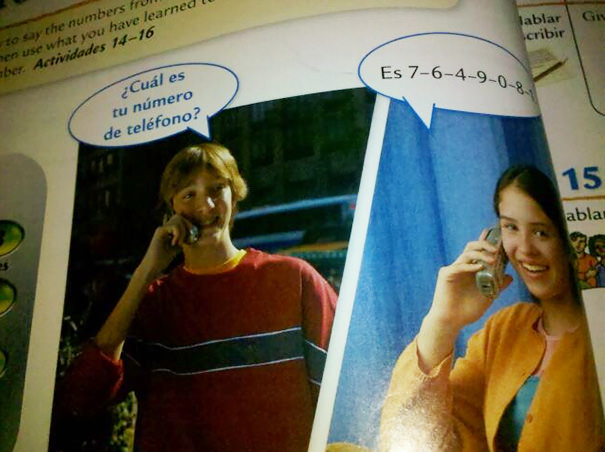 So In My Spanish Textbook This Kid Calls A Girl To Ask Her What Her Phone Number Is 