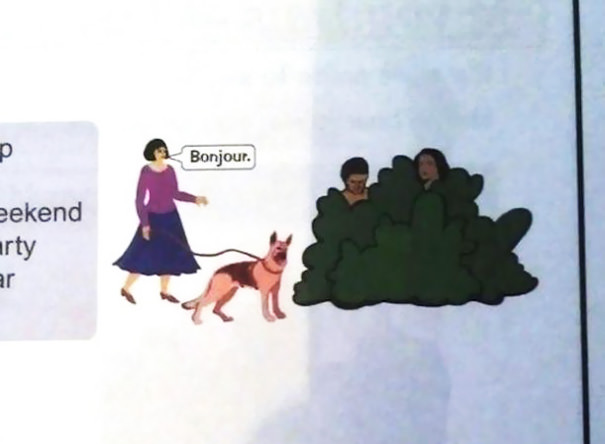 A Woman Saying “Hello” In French To A Couple In A Bush 