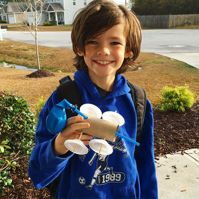 Balloon Powered Car, Ready To Roll At School Today