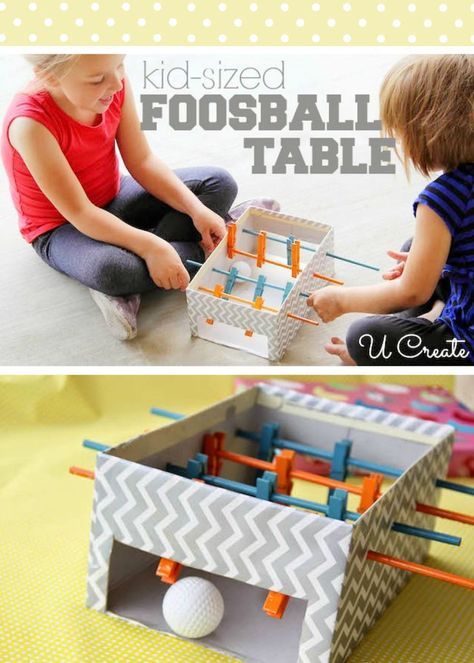 DIY Mini Foosball Table - using clothespins and a ping pong ball! u-createcrafts.com