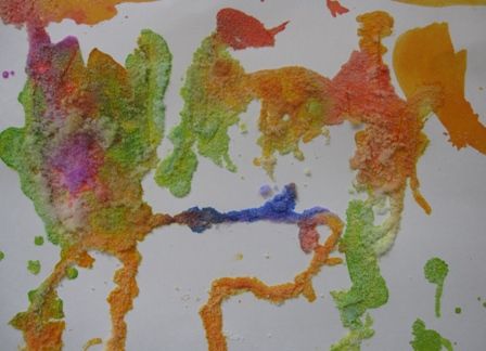 Draw on poster board with glue, sprinkle with salt, add watercolor paint.