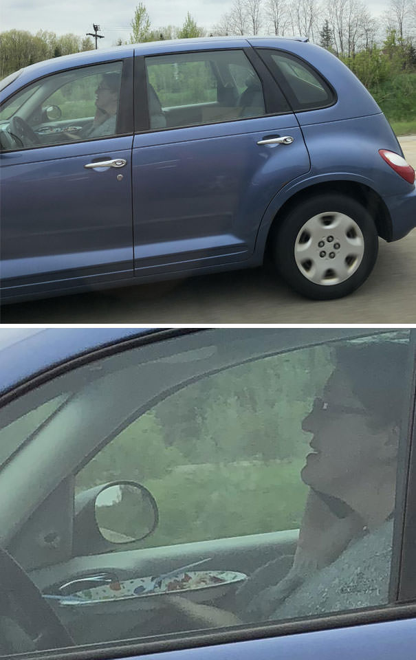 75-80 MPH, Holding A Plate With A Fork And Knife And Talking On The Phone