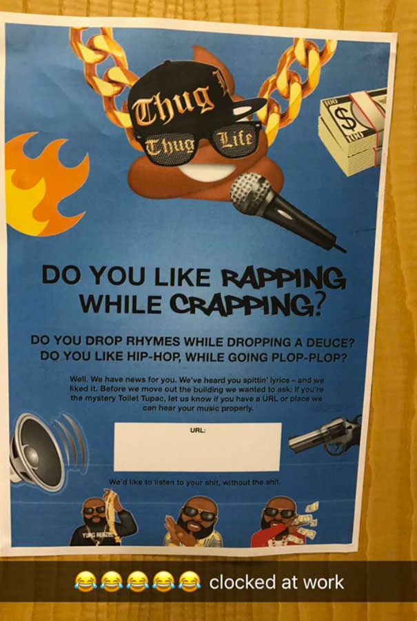  My Mate Raps On The Toilet At Work. Today He Found This