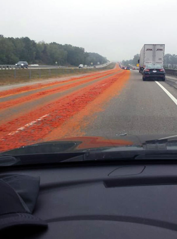 Semi Driver Forgot To Shut The Back Door On His Load Of Tomatoes