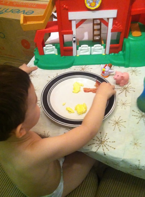 Of All The Animals He Has My Son Wanted These Two And Only These Two To Watch Him Eat His Bacon And Eggs. He