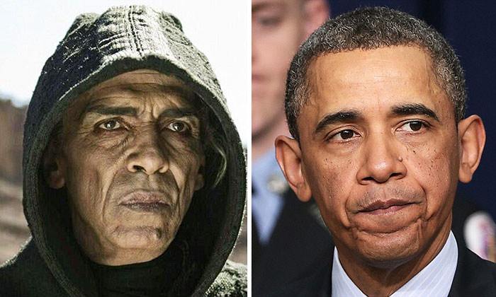  President Barack Obama And The Devil Played By Actor Mehdi Ouzaani On TV Series "The Bible"