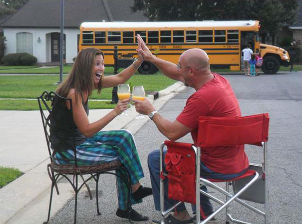 Parents celebrate the day their kids go back to school