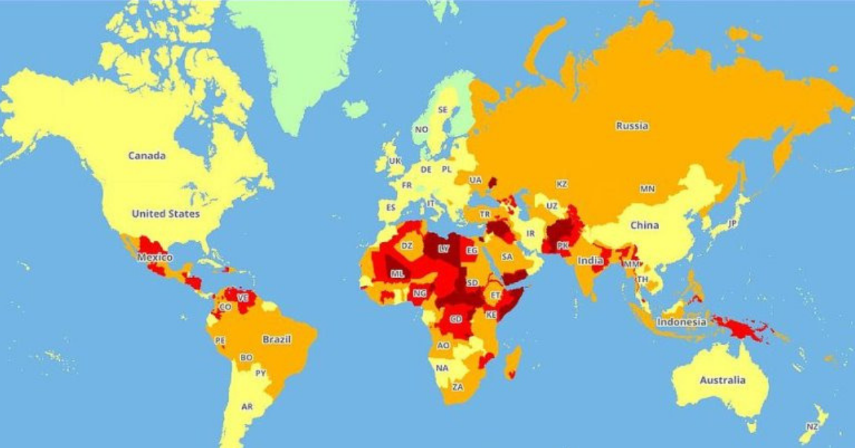 Une carte conçue pour les voyageurs montre les pays les plus dangereux