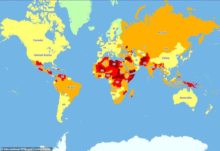 Une Carte Conçue Pour Les Voyageurs Montre Les Pays Les Plus Dangereux ...