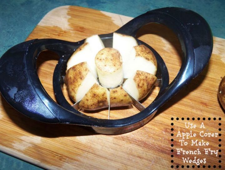 17 Kitchen Hacks - Use an apple corer to make French fry wedges.