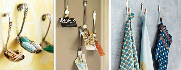 18 Upcycling Ideas - Reuse old utensils as wall hooks.