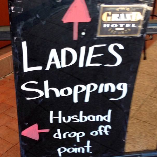 Miserable men shopping 