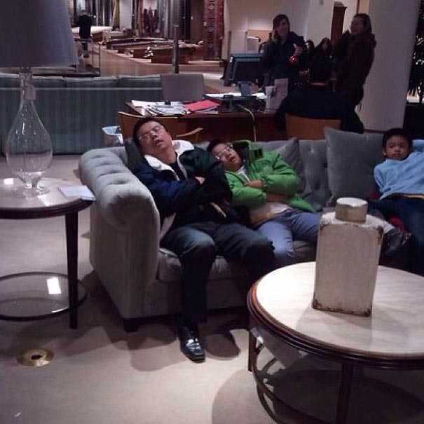 Miserable men shopping 