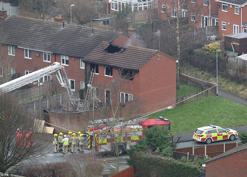 Fire crews remain at the scene of the house fire as they work to establish the cause. Neighbours believe it was a gas leak