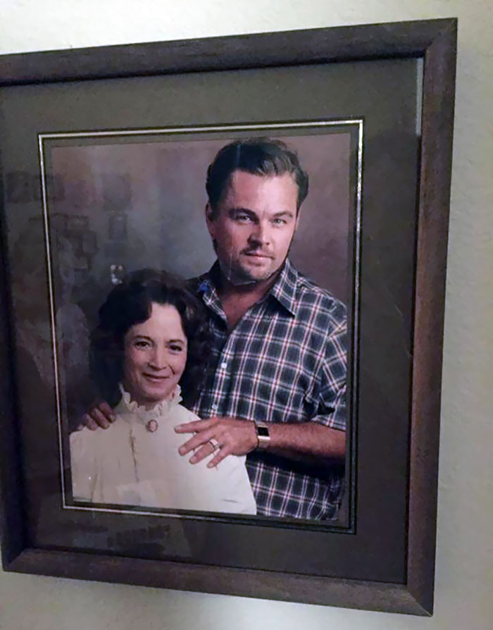 My Friends Grandma's House. She Put A Magazine Cut Out Of Leonardo DiCaprio Over Her Late (Not So Nice) Husband's Face. The 80+ Year Old's Version Of Photoshop My Friends Grandma
