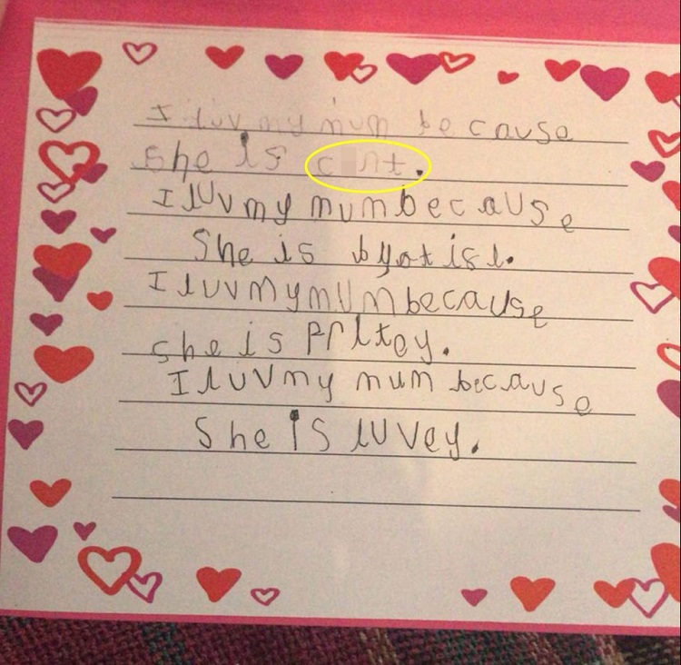 Five-Year-Old, Just Learning To Write, Lovingly Calls His Mom A C*** In ...