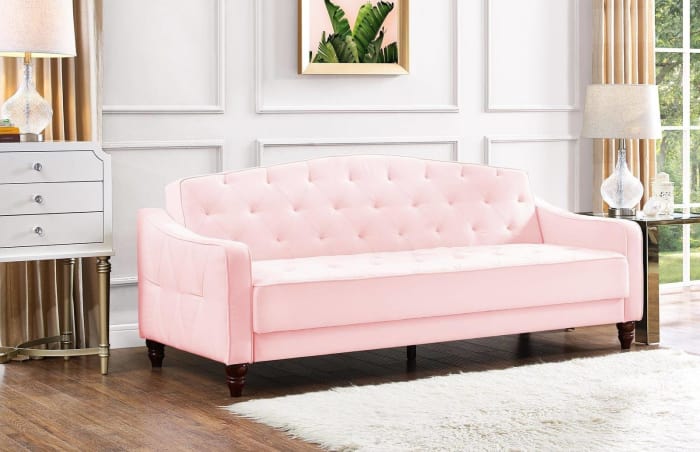 Many reviewers mention that it comfortably fits one person, but two people can be a tight squeeze. Promising review: &quot;I mulled over picking a couch for this room for months! I had a sofas on my list ranging up to ,600. I am SO pleased with this purchase! I&#x27;ve had it four months. It is beautiful, sturdy, good quality, and many times, a conversation piece! We use it in our sitting room, so it gets used a couple hours 3-4 times a week (plus anytime we make a fire). It still has the same sturdiness and look it did the day it arrived. It&#x27;s not uncomfortable but VERY firm. I love a good firm sofa. This couch should not be as inexpensive as it is! Do yourself a favor and buy this...you&#x27;ll be so happy with it even if &#x27;cheaper&#x27; items aren&#x27;t your thing.&quot; —SarahPrice: 5+ (available in five colors)