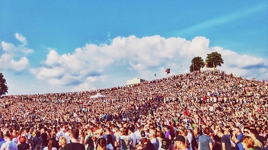 "Get to the festival a little early with your group and lock in areas to stand for each stage. For example, my friends and I always stand towards the far left middle of the crowd and find a landmark to establish our location — a speaker tower, a sign, a fence, something stationary. That way, once things get more crowded, our other friends can find us more easily because we are still close to the thing instead of lost inside a sea of people." —Clark