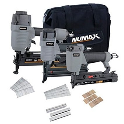 The kit comes with three pneumatic tools: a 2-in-1 gauge brad nailer, an 18-gauge narrow crown stapler, and a 16-gauge straight finish nailer. Price: 8
