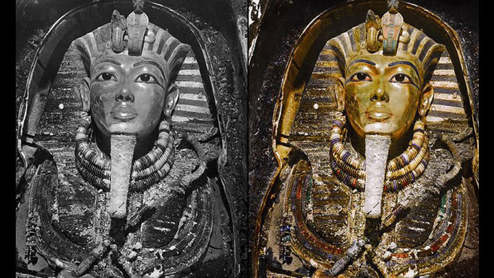 dos figuras egipcias una en blanco y negro la otra a color