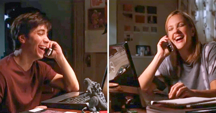 Pareja de novios charlando por teléfono a mitad de la noche