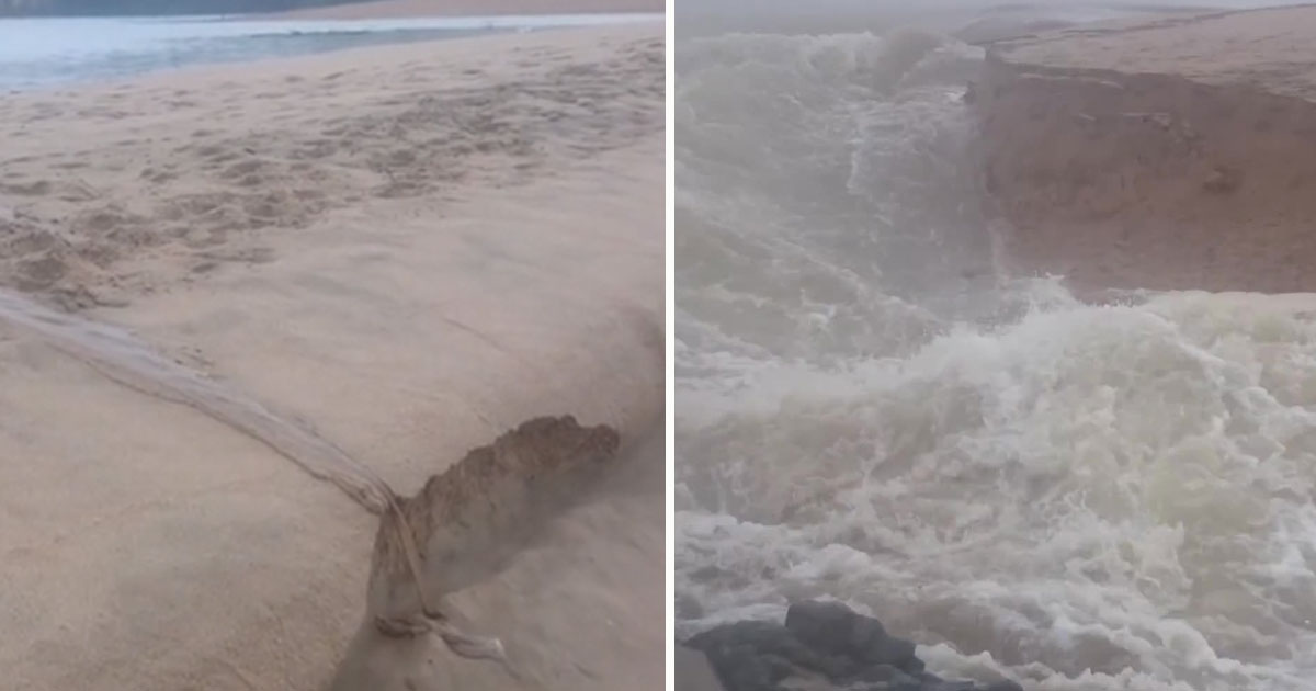 Incredible Video Of A River Cutting A New Channel Into The Ocean