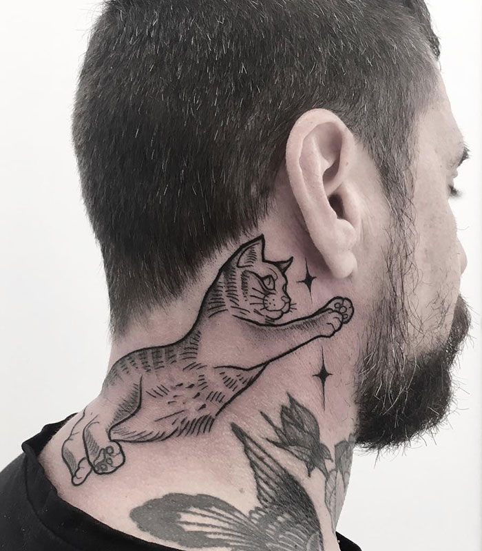 A Jumping Cat Neck Tattoo